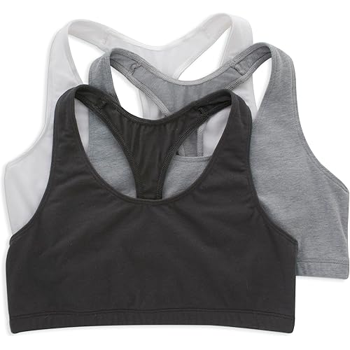 Hanes Women's Cotton Racerback Bralette Pack, Breathable Low Impact Sports Bra, 3-Pack