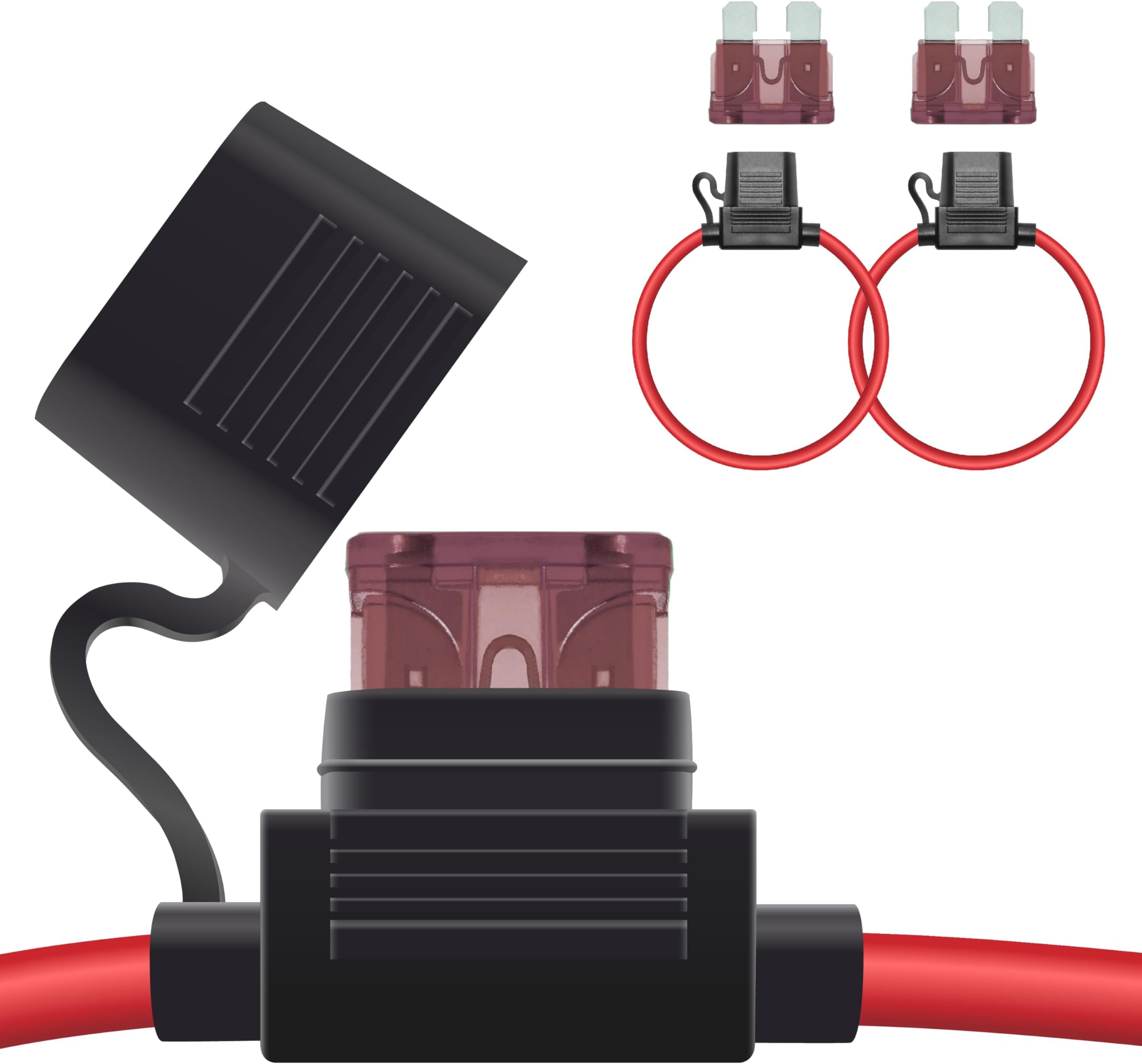 ecocstm 2 PCS Inline Fuse Holders 12V, 10 AWG Car Gauge Inline Fuses, Waterproof Fuse Holder with 40A ATC/ATO Standard Blade Fuses for Automotive, Marine, Golf Cart Lighting, Electrical Circuits