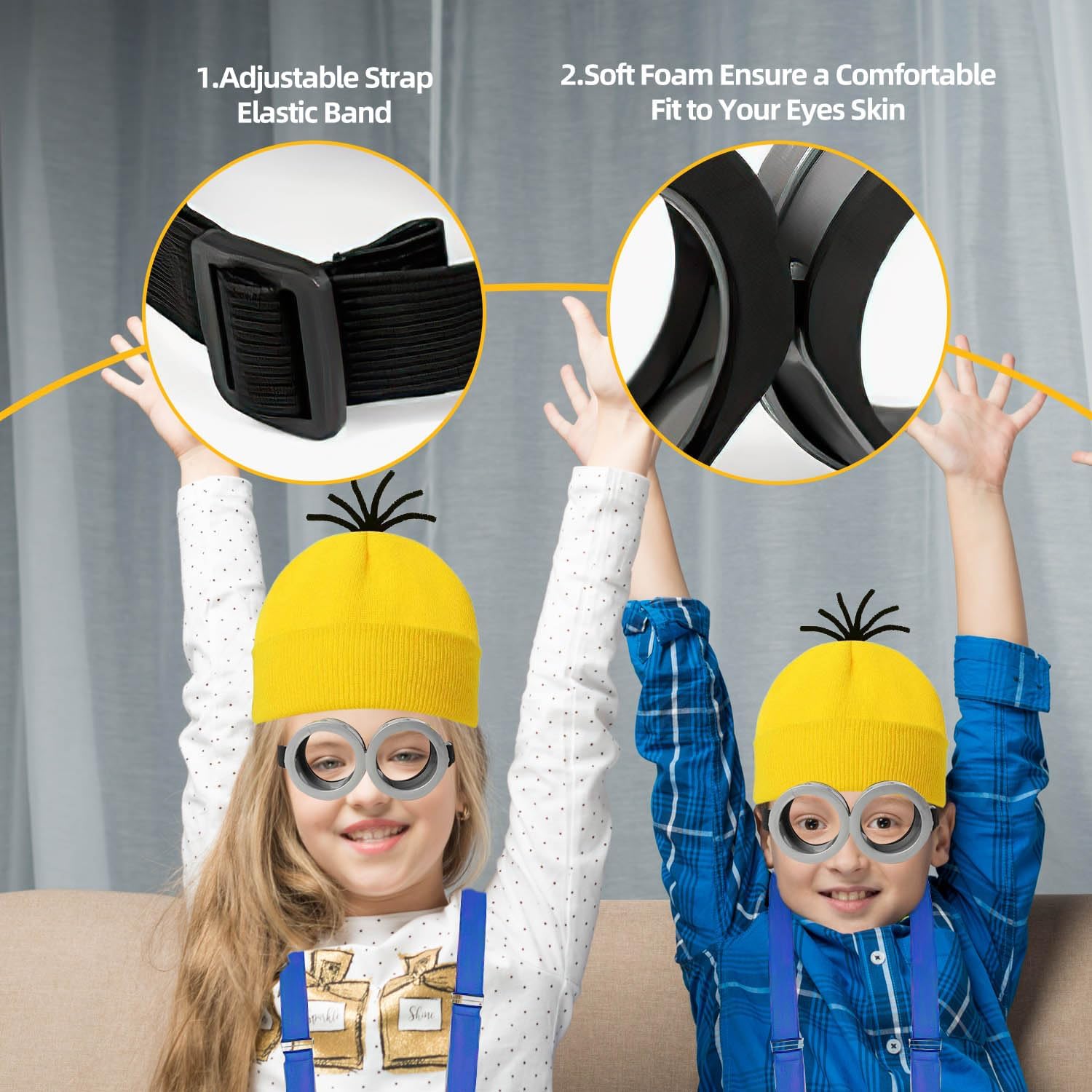 Halloween Costumes for Women Men, Goggles Glasses Yellow Beanie Gloves for Couple Family Cosplay Party Dress Up Accessories - Image 6