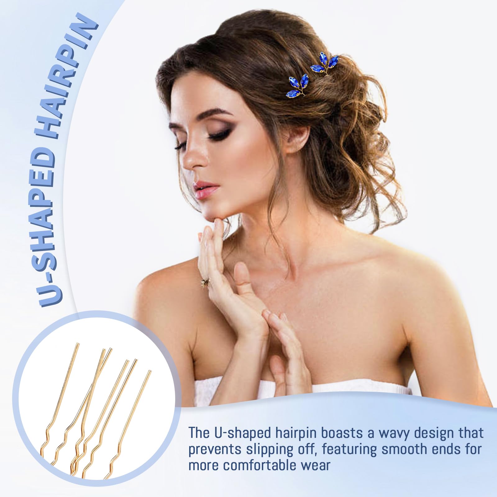 inSowni 7 Pieces Royal Blue Rhinestone Wedding Bridal Hair Side Comb Slide+U-shaped Hairpins Hair Accessories Headpieces for Women Girls Brides Bridesmaids - Image 4