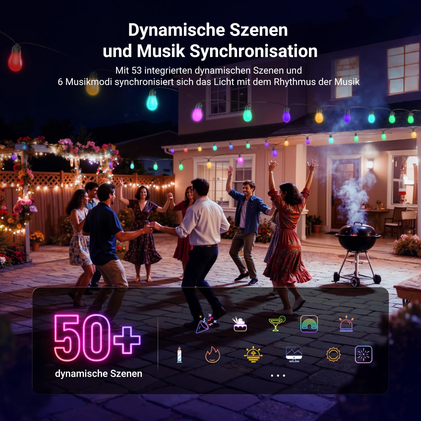 NEEWER 96ft Außen Lichterkette, App steuerbar, Smart AI RGB IC, zum Aufhängen im Freien, warmweiß, Beleuchtung für Terrasse, Balkon und Garten, wasserdicht (IP65), kompatibel mit Alexa Google, NR01
