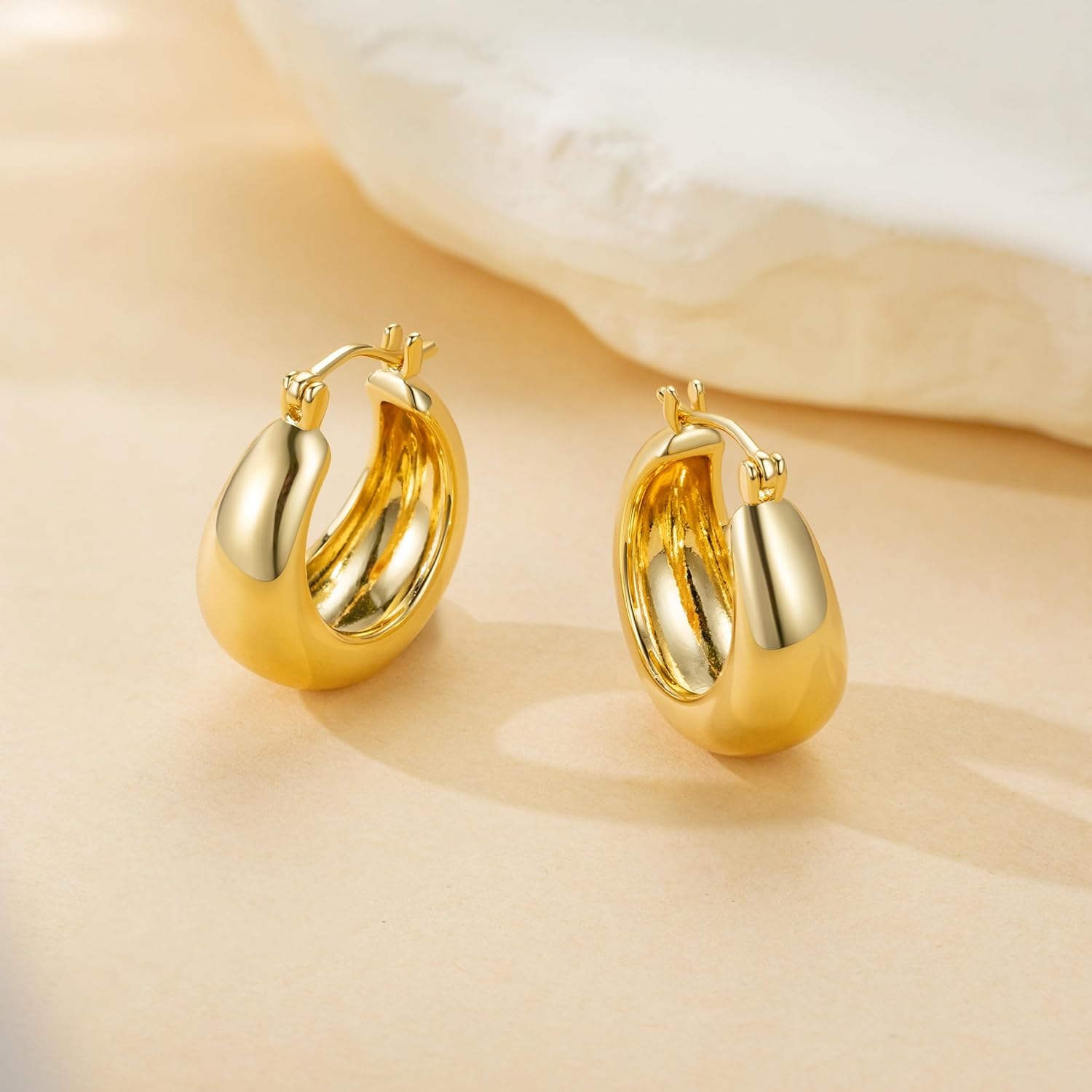 Cossa 14K Gold Hoop Earrings for Women Tapered Design Gold Earrings for Women Chunky Classic and Contemporary Style Statement Dome Chunky Hoop Earring for Womens Hypoallergenic 20/25mm - Image 8