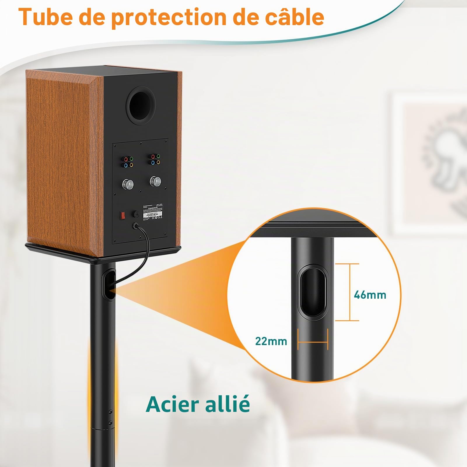 ELIVED 1 paire de supports universels de 808 mm de hauteur avec base en verre pour haut-parleurs satellite, étagères, gestion des câbles intégrée pour Teufel JBL Sony, etc. Capacité de charge de 10 kg