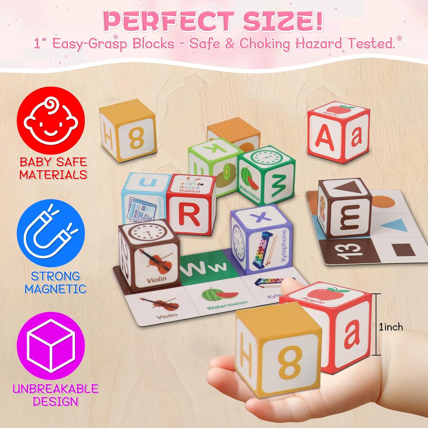 Magnetic Alphabet Blocks for Toddlers 1-3, 26 PCS ABC & Number Stacking Blocks with 9 Learning Cards, Educational Montessori STEM Toys for Kids Ages 3+ ，MontessoriToys for Boys Girls Gifts