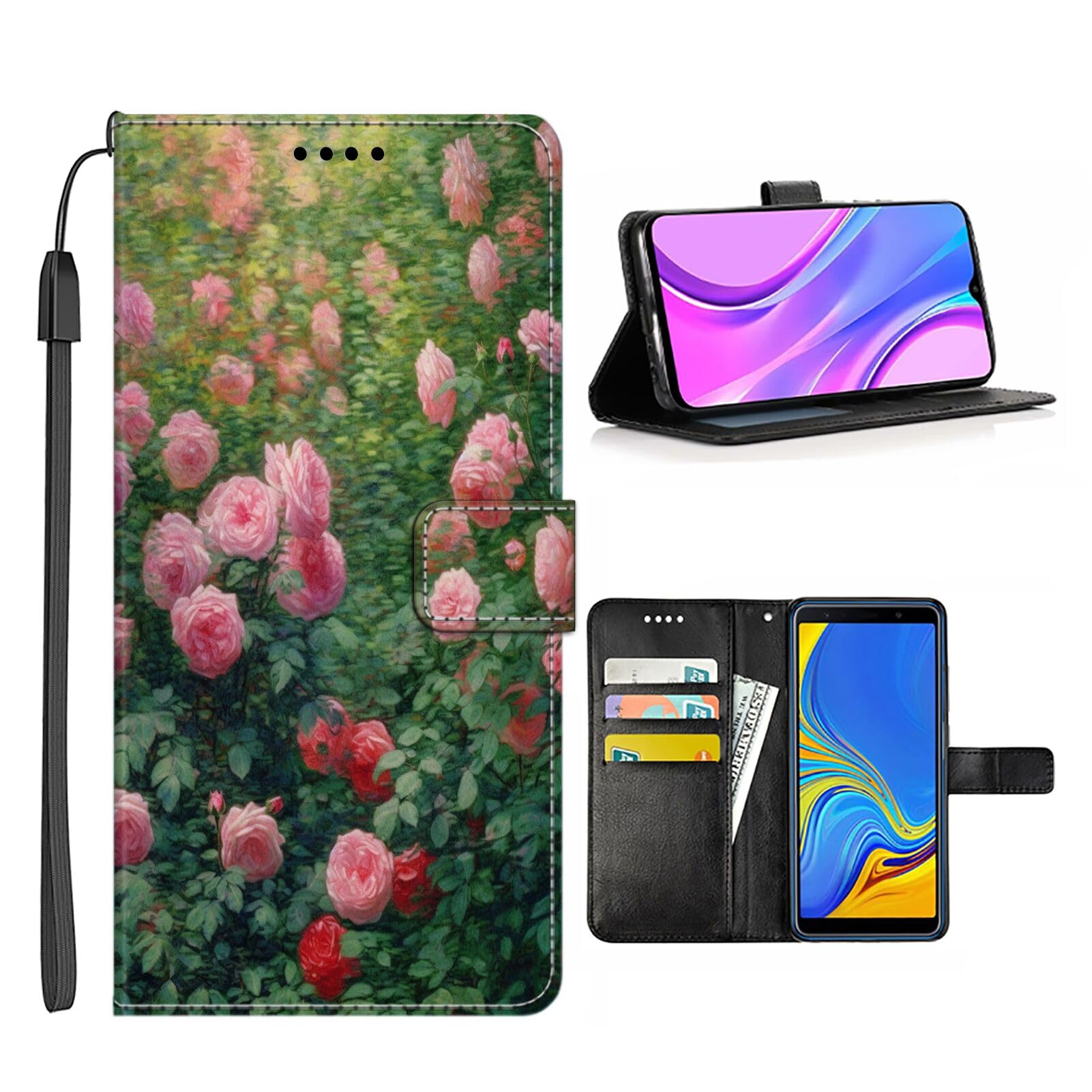 DAFEI Wallet Case for iPhone Xs Max with Rose Flower-aa1092 Pattern PU Leather Flip Folio ID&Credit Cards Pocket Lanyard