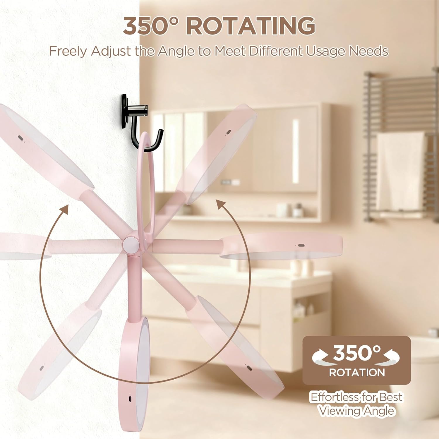 Makeup Mirror with Lights - 360° Rotat, 3 Color Modes, 1X/10X