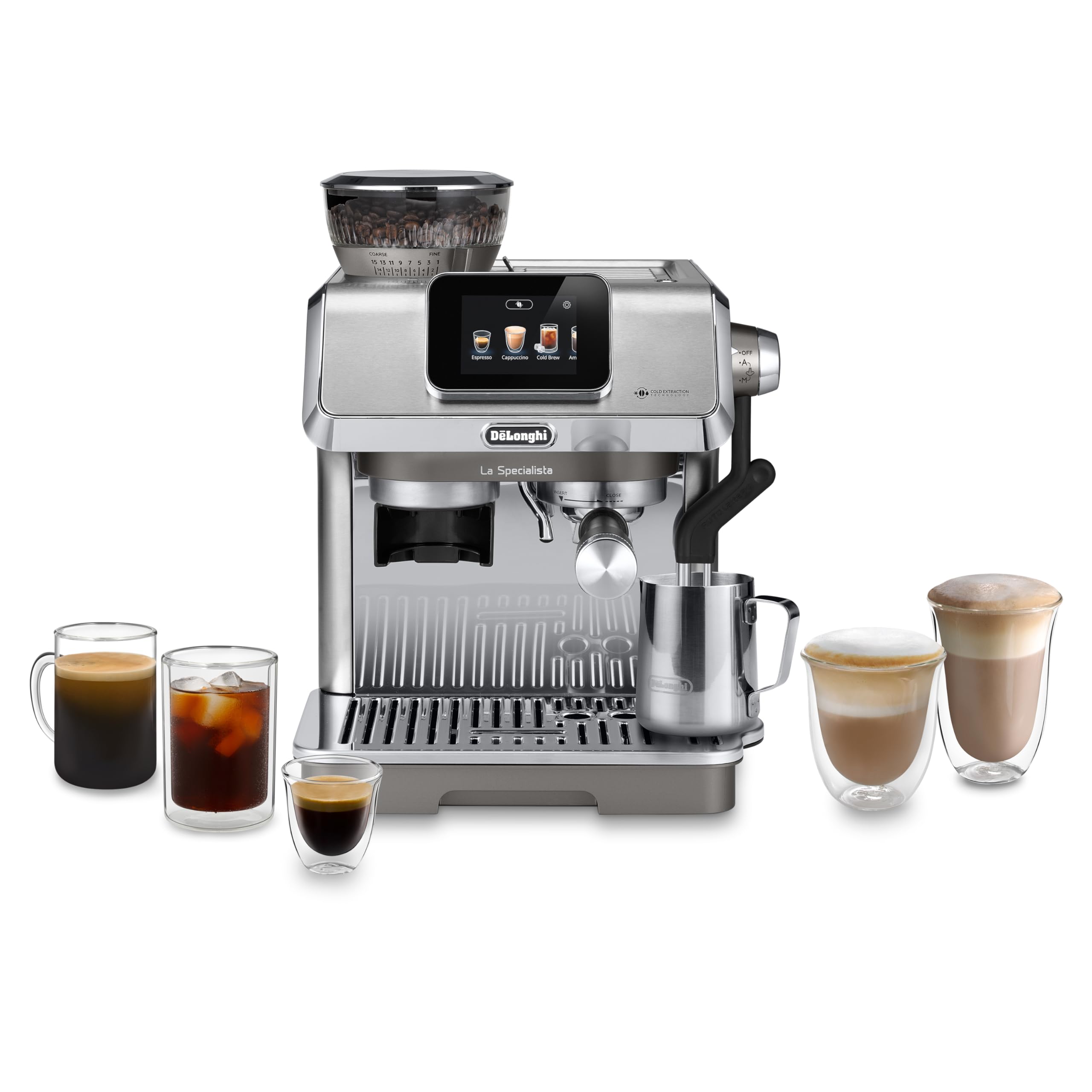 De'Longhi La Specialista Touch Espresso Machine with Grinder & Milk Frother – Cold Brew & Iced Coffee Maker, Burr Grinder, 10 Drink Presets, Compact Bean to Cup, Award-Winning Italian Design