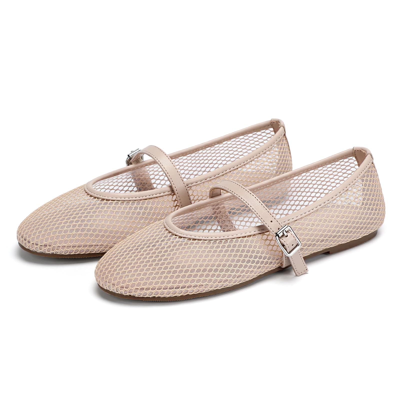 Mesh Ballet Flats for Women Round Toe Mary Jane Shoes Sexy Fishnet Trendy Dressy Ballerina Flat Shoes