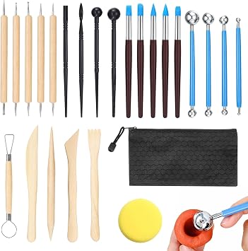 25 Pcs Clay Sculpting Tools, Ball Stylus Dotting Tools, Polymer Clay Tools, Modeling Clay Tools Set, with a Storage Bag, Ceramic Sculpting Tools for Engraving, Embossing Art DIY, Shaping