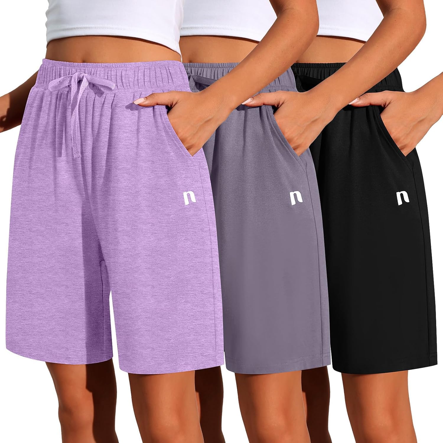 Neer 3 Pack Women's Quick Dry Shorts Women Drawstring High Waisted Bermuda Athletic Shorts with Pockets