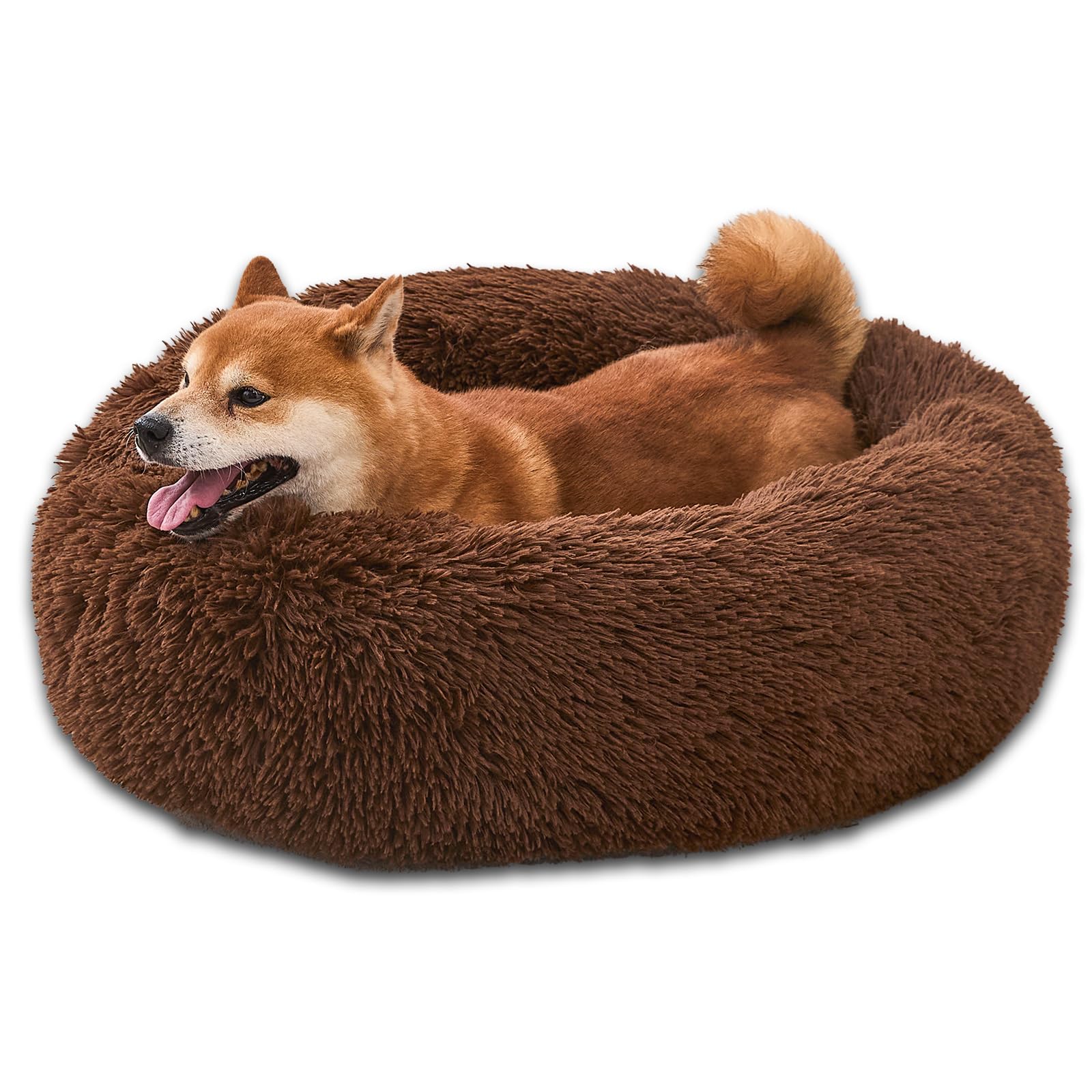 Comfort Donut Dog Bed - Ultra-Soft Pet Bed with Neck Support, 3 Sizes (Machine Washable) for Small/Medium/Large Dogs & Cats(Coffee,24''Lx24''Wx8''Th)