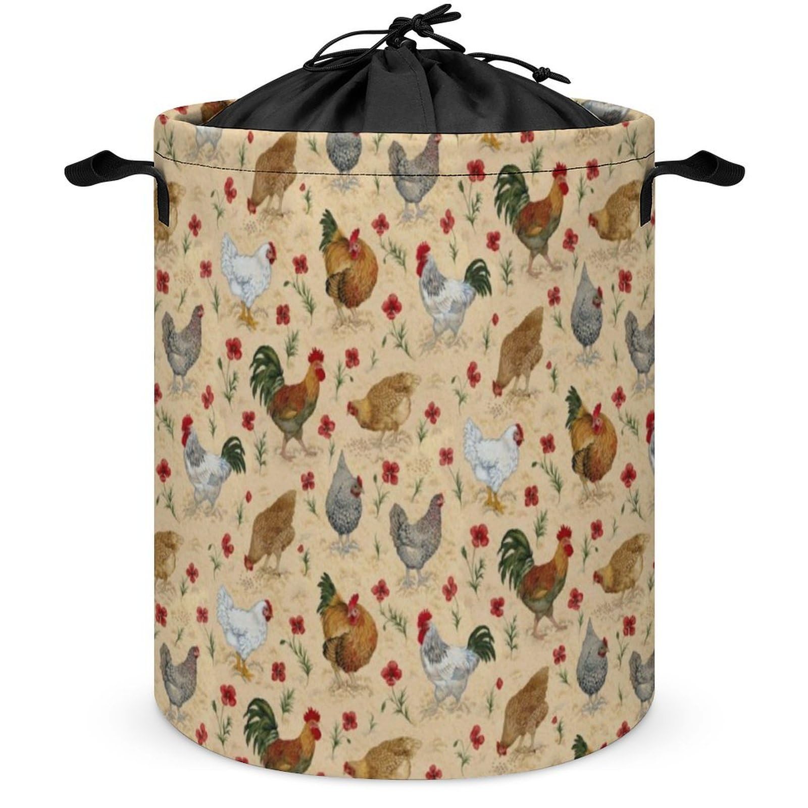 Qjjinxior Drawstring Laundry Hamper, Many Chickens Laundry Basket, Washing Basket with Handle