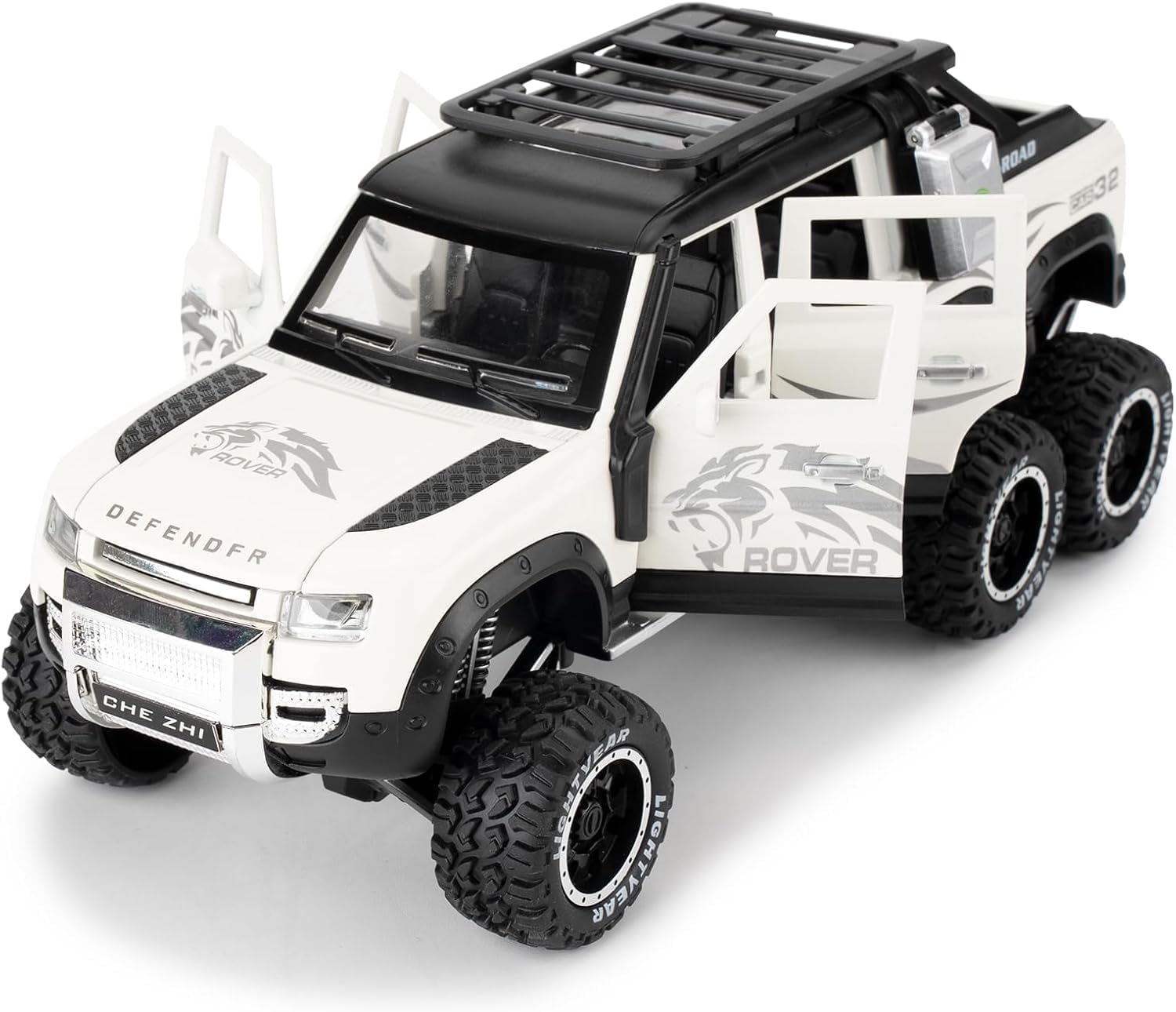 1:24 6X6 Defender Toy Car for Kids Scale Model Diecast Metal Cars Light Sound Pullback Openable Door Car, White