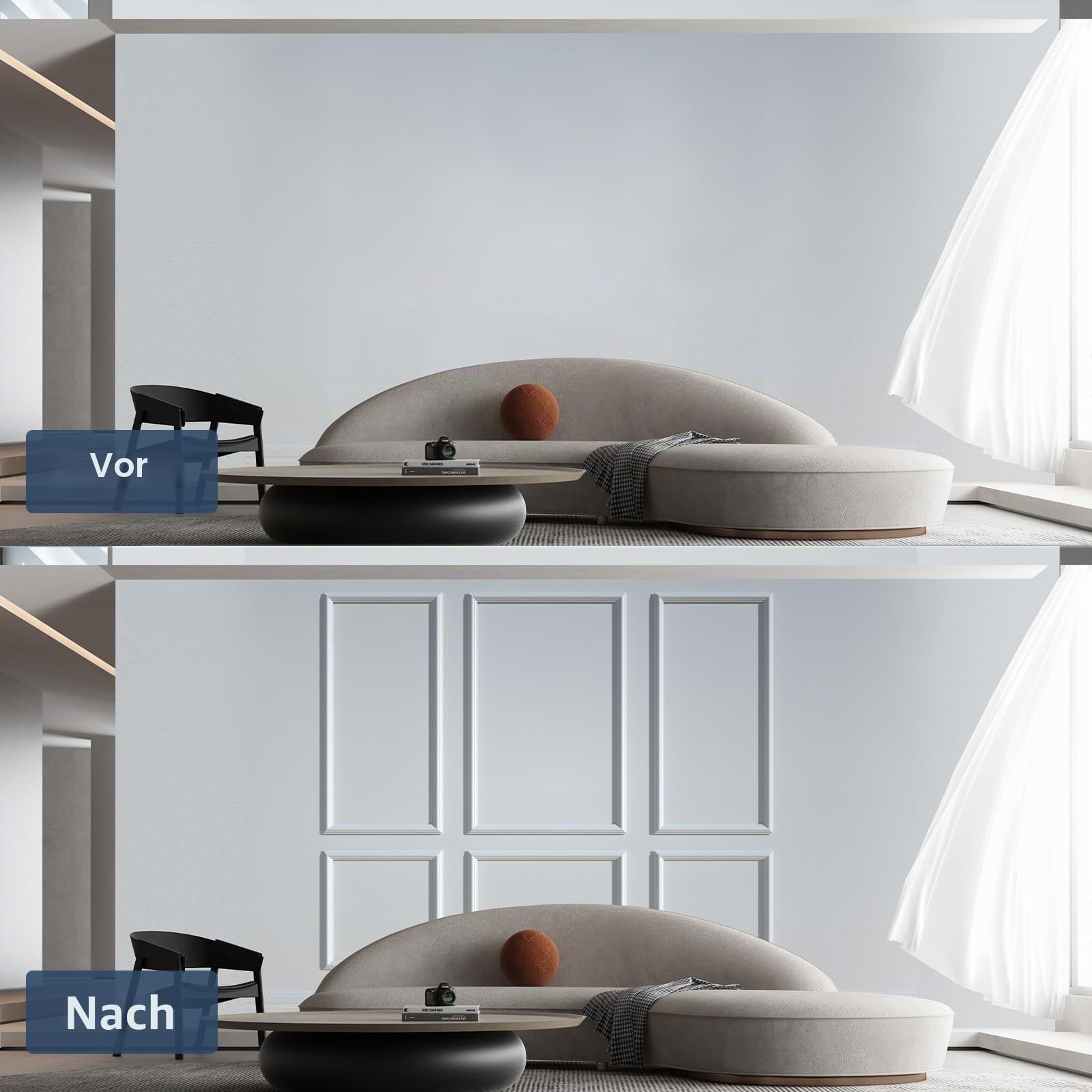 NeatiEase Selbstklebendes Stuckleisten Wandform-Set, 6 Rahmen, 4.3cm Breite Luxe Architectura Wandleistenrahmen, Akzent-Zierleiste für Innenwände Heimdekoration, Stil 2