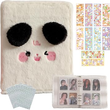 Kpop Photo Card Binder with 6 Sticker Sheets & 50 Shiny Protective Sleeves K-POP Photo Card Holder Book with K-POP Photo Card, A5 Binder, Photo Card Album, 30 Inner Pages, 240 Pockets White Plush