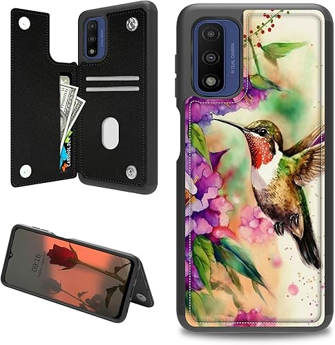 Miniatura 1 de Rossy Funda de teléfono para Moto G Pure para Motorola G Pure con tarjetero con patrón de colibrí de acuarela para mujeres y hombres, cuero