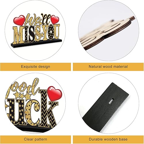 Miniatura 3 de Decoraciones de We Will Miss You, 4 piezas de centros de mesa de madera para fiesta con temática de jubilación, suministros de fiesta con temática