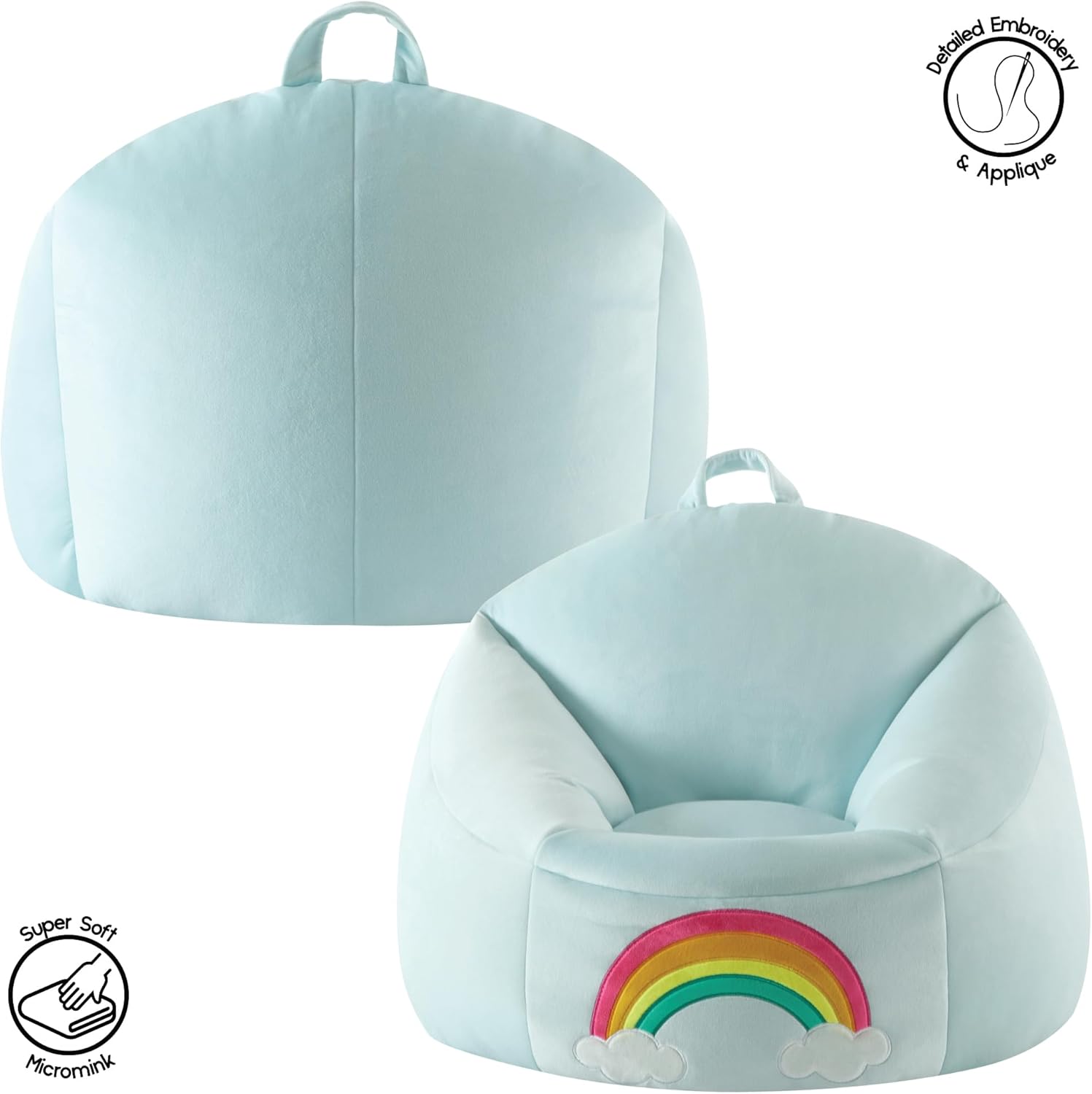 Heritage Kids Micromink Ultra Soft Squishy Comfortable Bean Bag Chair Toddler Playroom Furniture Kids Room Seating 3+ Ages Lightweight Portable Ergonomic Rainbow