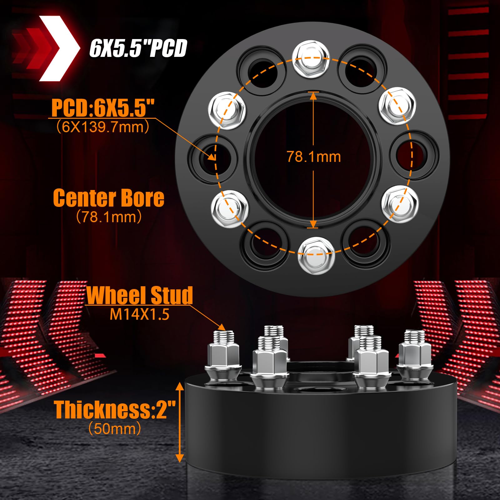 2X Hubcentric Forged Wheel Spacers 6x5.5 (6x139.7) 2" 50mm For Chevy & More