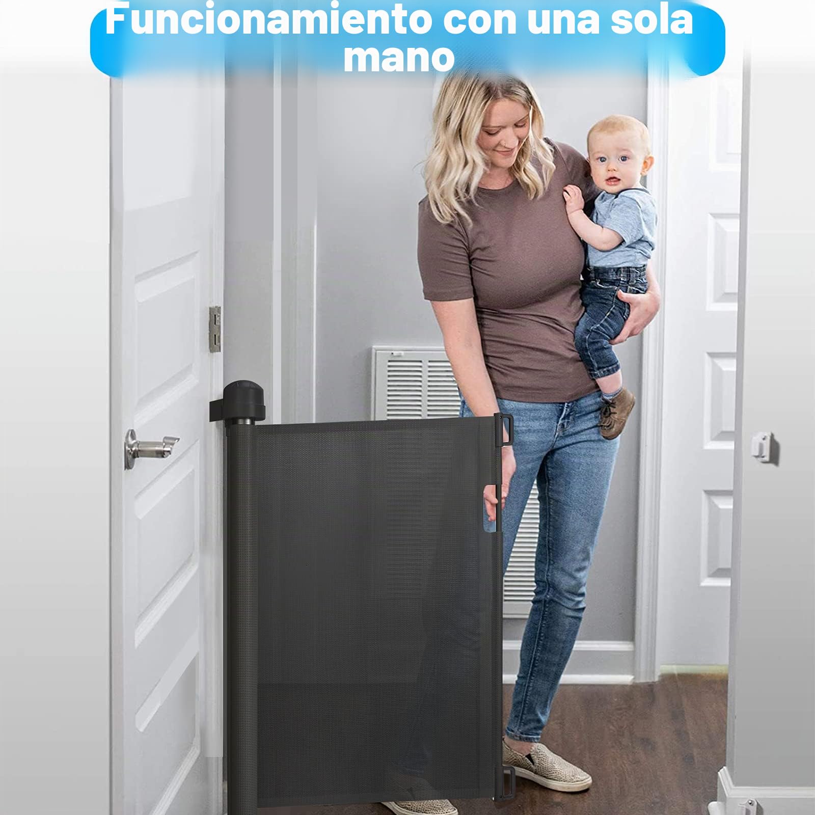 LZQ Roll - Barrera de seguridad para escaleras y mascotas (0-180 cm, altura 87 cm, apta para escaleras, puertas, interiores y exteriores, color negro