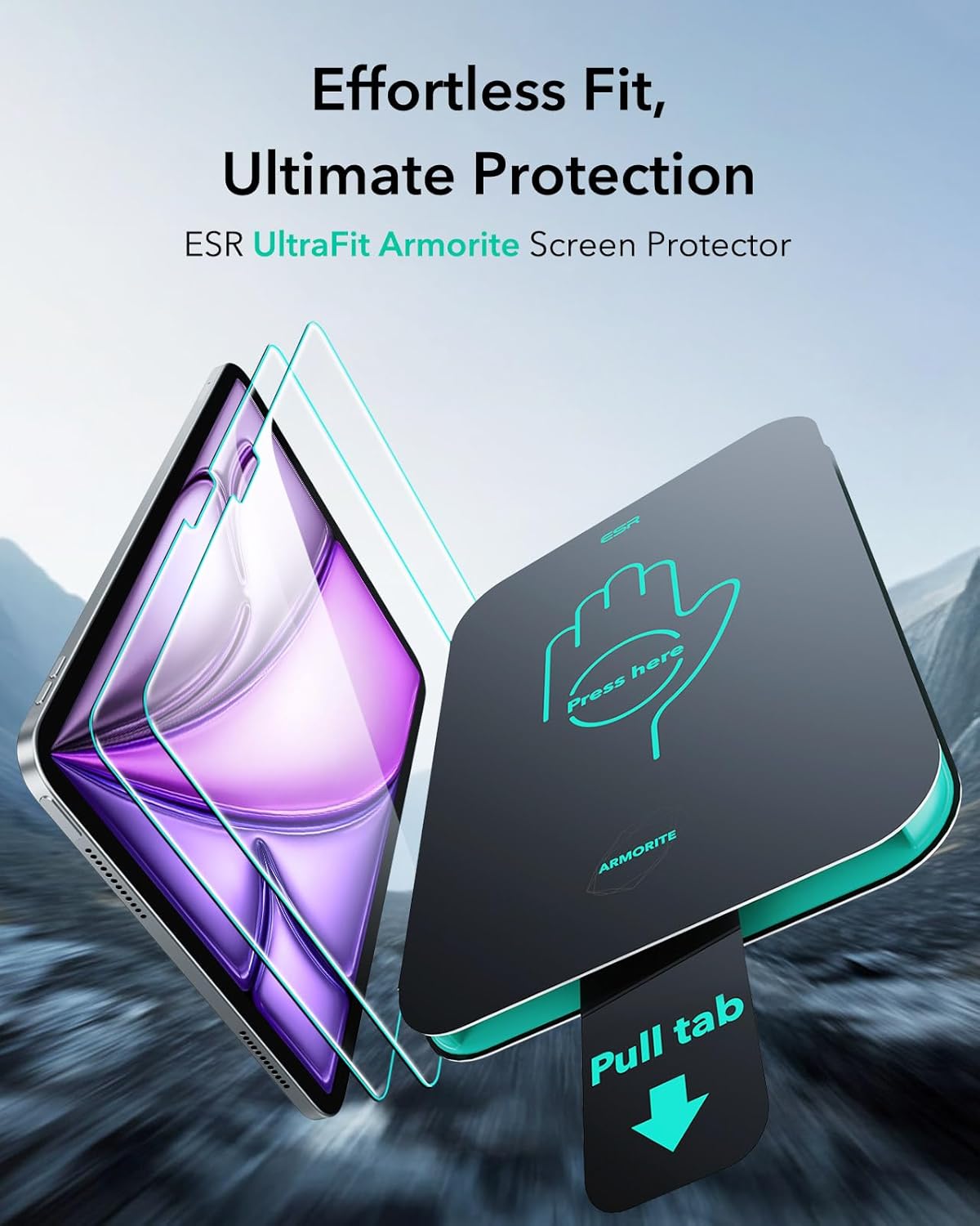 ESR 2 Pack Armorite Screen Protector for iPad Air 13 Inch M4/M3/M2 (2026/2025/2024, 8th/7th/6th Generation), 9H Tempered Glass Film with UltraFit Tray, Military Grade, HD Clarity, Dust & Bubble-Free