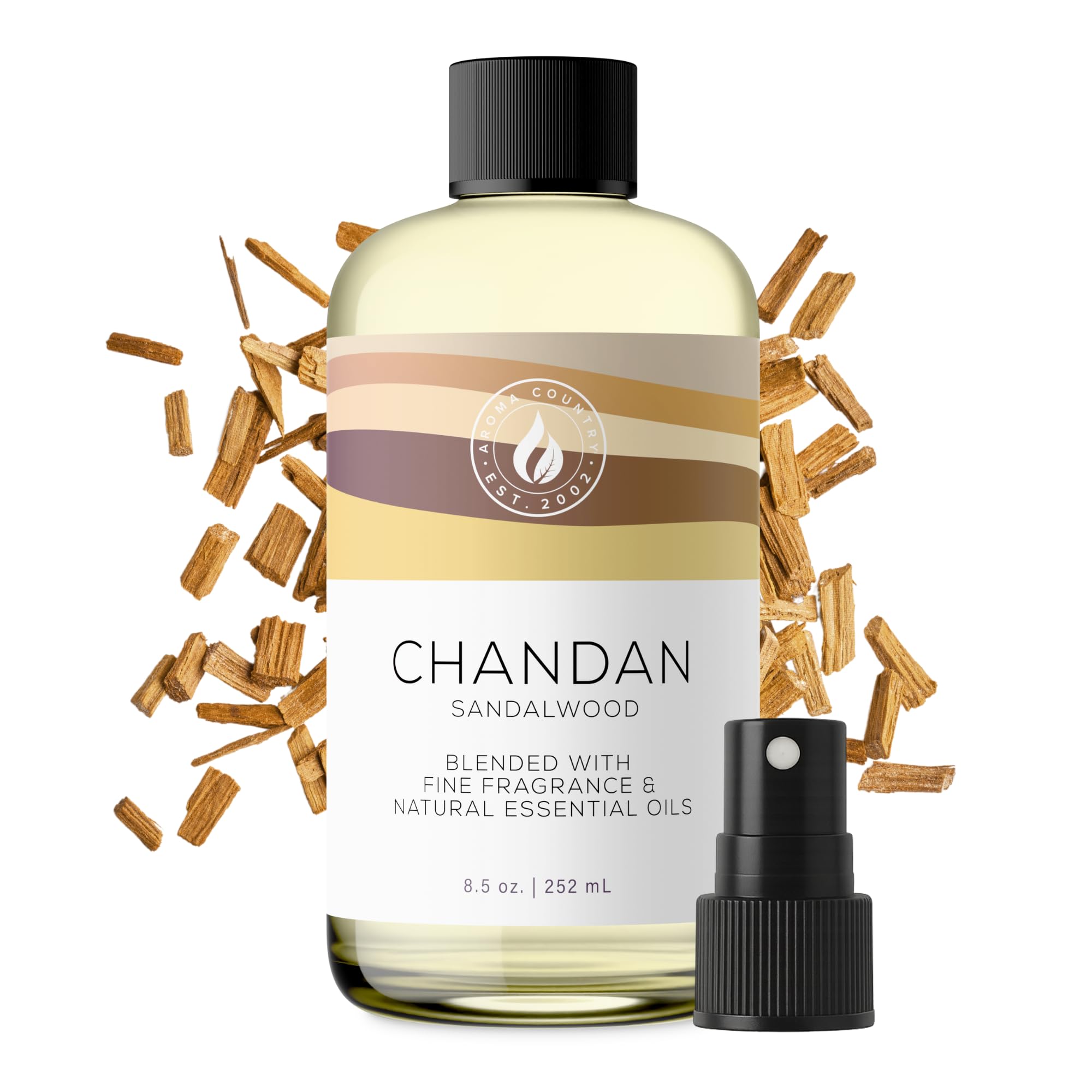 Aroma Country Chandan Diffuser Oil - Luxury Essential Oils for Diffuser Refill & Air Freshener Room Spray - Long-Lasting & Natural Home Fragrance, Sandalwood Scented Oil for Diffusers (8.5 Fl. oz)
