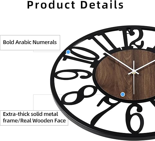 Miniatura 7 de Reloj de pared de metal grande de 20 pulgadas con sensor de voz y luz, luz nocturna, que brilla en la oscuridad, sin tictac, funciona con pilas,