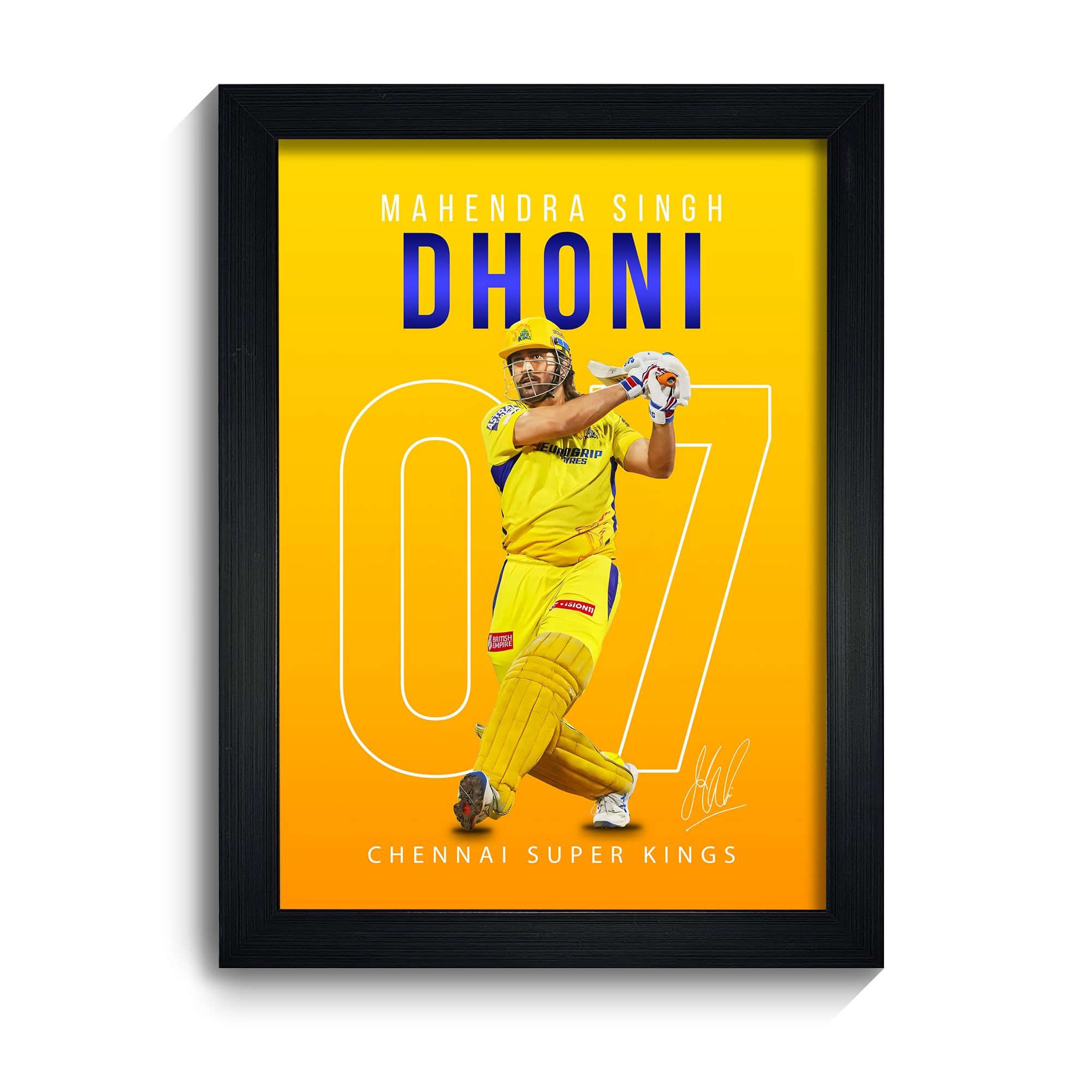 MODERN GALLERY MART MS Dhoni CSK Poster with Frame | A4 Size Cricket Wall Art | MS Dhoni Photo Frame | Chennai Super Kings Wall Decor for Bedroom, Office & Cricket Fans