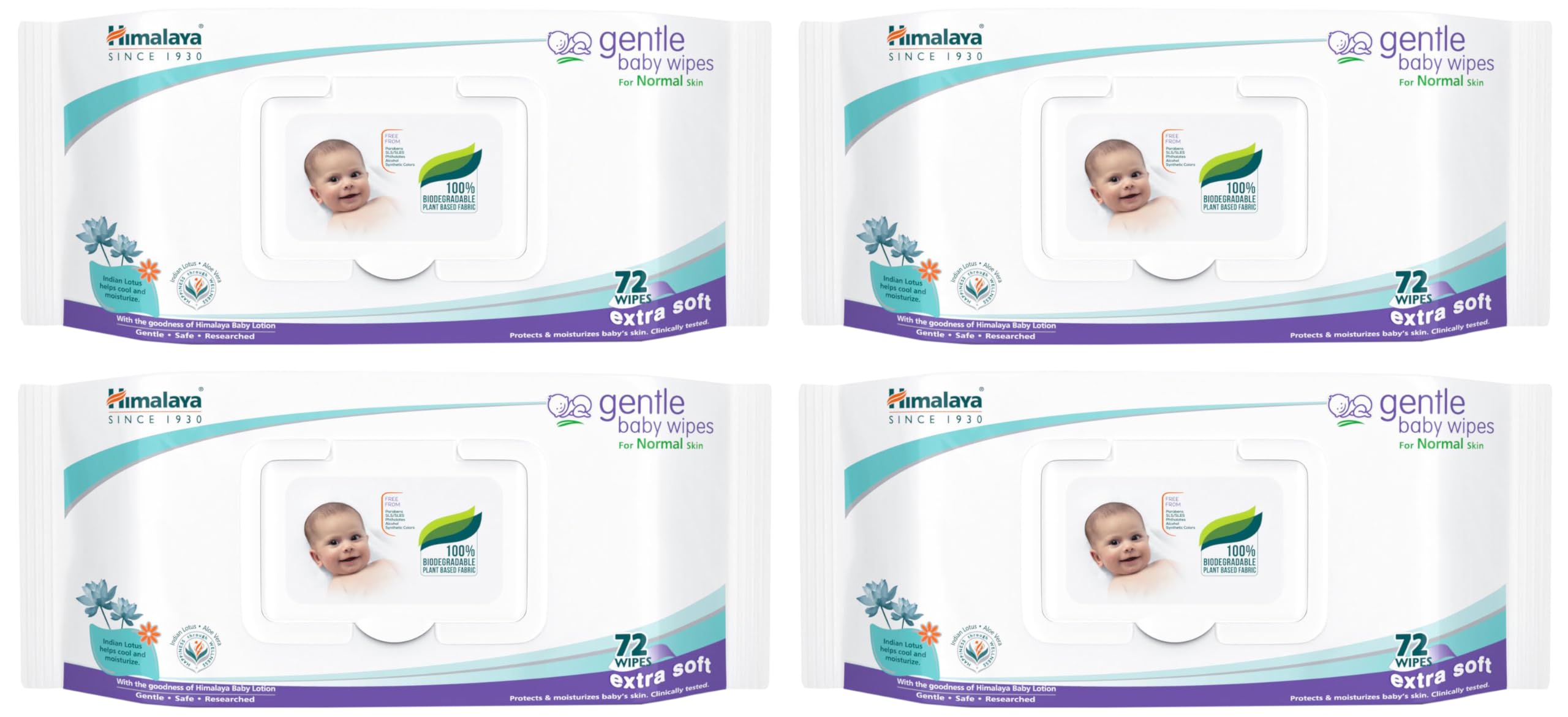 Himalaya Gentle Baby Wipes With Indian Lotus & Aloe Vera, 72 Wipes | Plant Based Fabric | 100% Biodegradable | Skin Friendly pH | Clinically Tested (Pack of 4)-image-18
