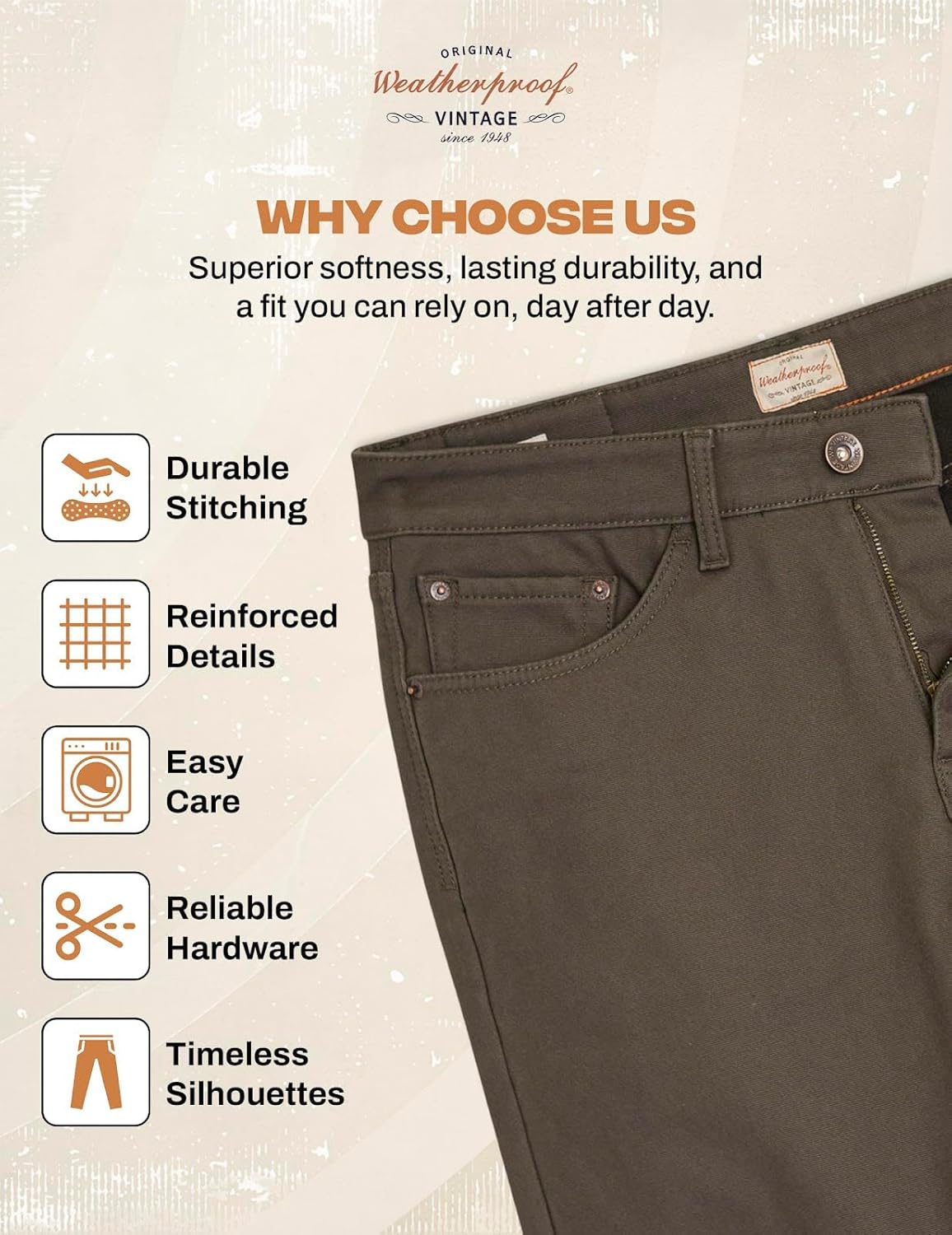 Weatherproof Vintage Fleece Lined Pants Men's - Regular Fit | Soft & Warm, Cold Weather Insulated Canvas Winter Pants for Men - Image 7