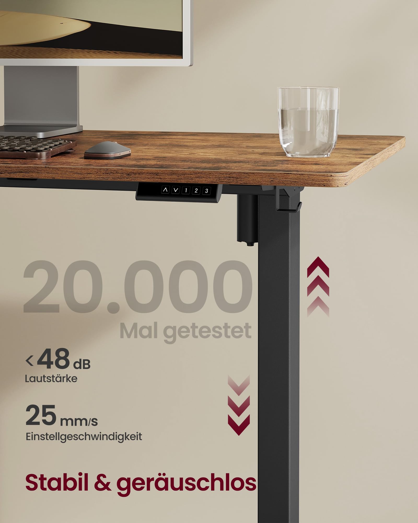 VASAGLE Höhenverstellbarer Schreibtisch elektrisch Tischgestell Stahl tintenschwarz LSD021B01V2