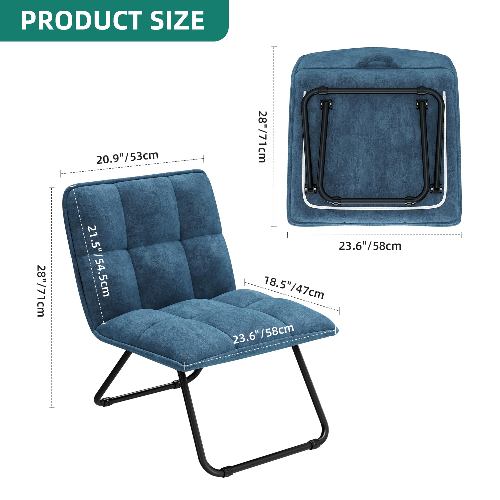 YITAHOME Klappstuhl Sessel Wohnzlmmer, Loungesessel, Ohrensessel, Lesesessel mit Aufbewahrungstasche, Einzelsofa fur Schlafzimmer Arbeitszimmer, Klappbar, mit Griff&Metalrahmen, Bis 150 kg, Blau