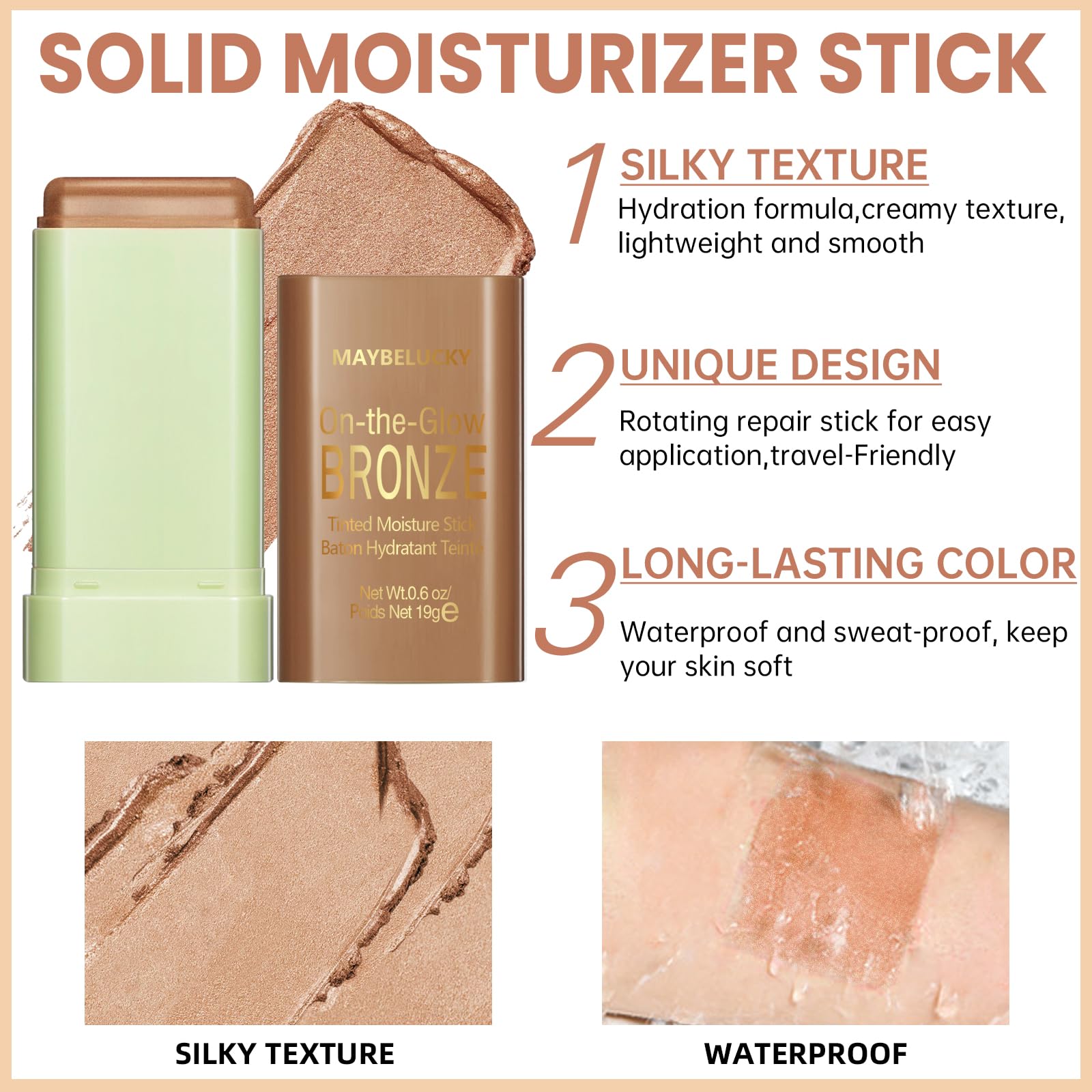 Noerrors Cream Contour Bronzer Stick for Cheeks Tint Multi-Use Highlighter Blush Makeup Stick - Image 3