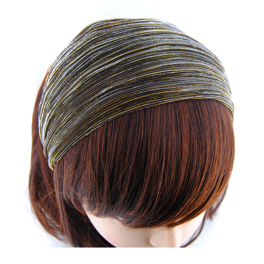 axy Wide headband with glitter threads, beautiful women's headband, hair accessory, hair band, HR31 (gold, extra wide) - Image 3