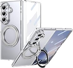 COQUE Transparent Case for Samsung Galaxy Z Fold 7 with Front Tempered Glass Screen Protector, 360° Rotating Stand, Scratch-Resistant and Shockproof, Wireless Charging Compatible, Silver