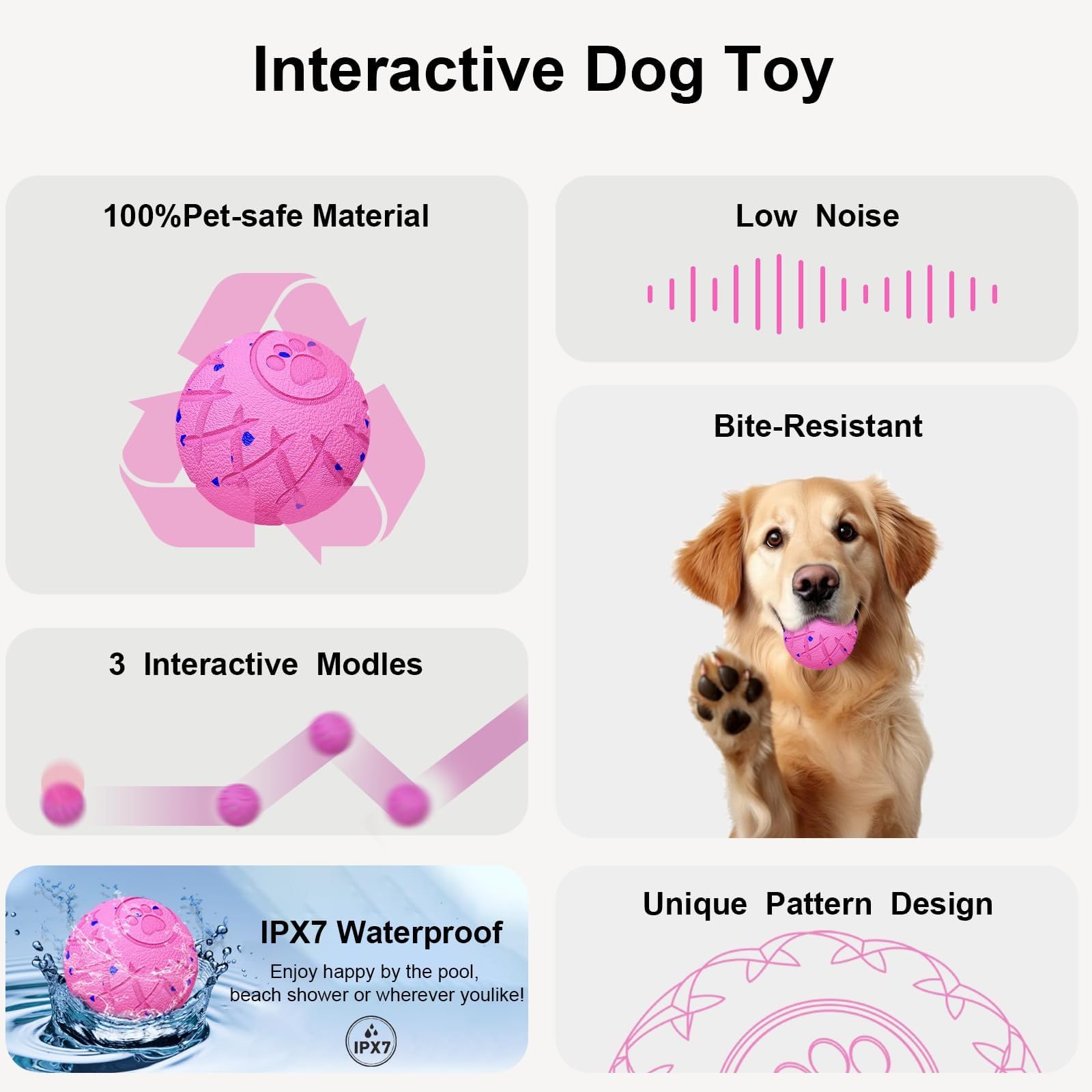 Balle interactive pour chien, mouvement automatique, rebondissement et rotation, matériau en mousse silencieuse, indice d'étanchéité IP54, roulement actif intelligent, jouets de stimulation