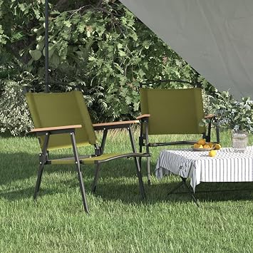 Camping Chair Set of 2 Green Outdoor Chairs Patio Set for Balcony Terrace 500D Oxford Fabric with PE Coating