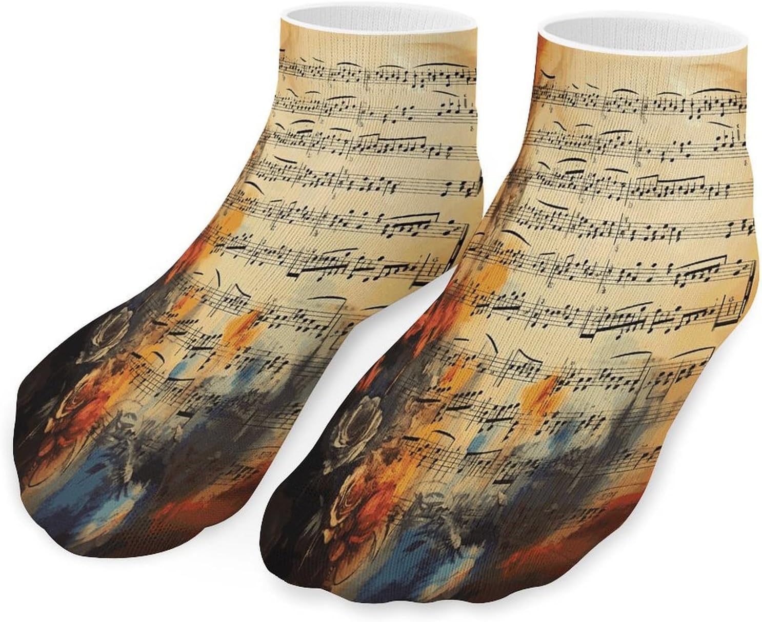 Vintage Music Note Ankle Socks for Men Women 5 Pairs | Comfortable Casual Low Cut Socks, Lightweight No Show Breathable Athletic Socks, Soft Mini Crew Socks for All Seasons