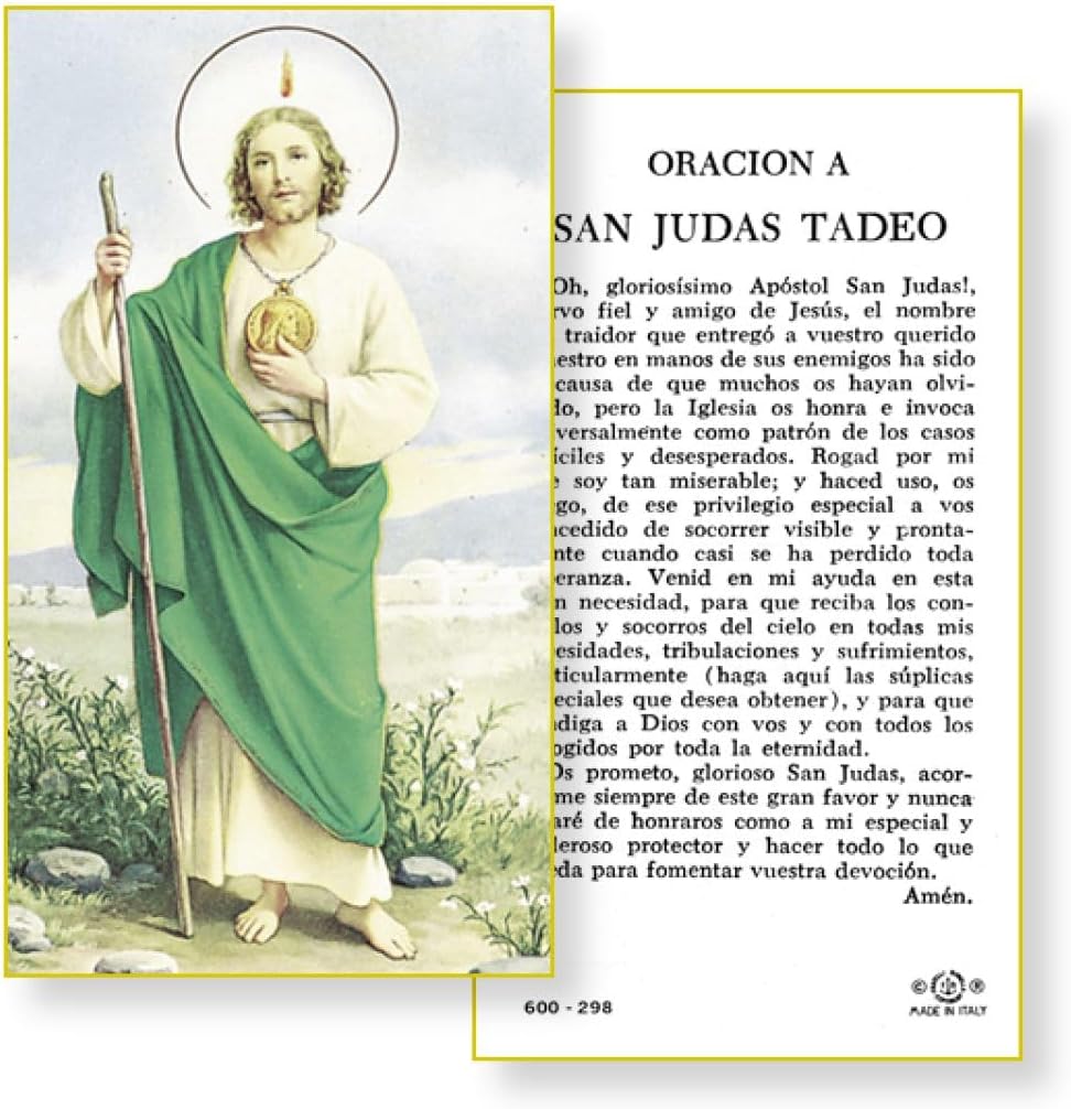 Oracion a San Judas Tadeo, Paquete de 100 Estampas Sagradas de Papel
