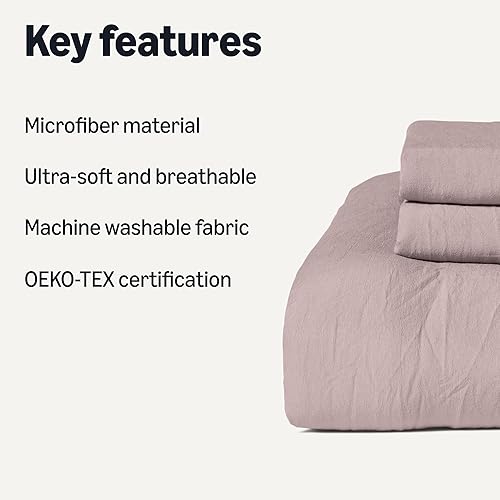 Miniatura 2 de Tienda Basics Juego de edredón de microfibra cepillada, extra suave con textura natural, 3 piezas, QueenMatrimonial, morado