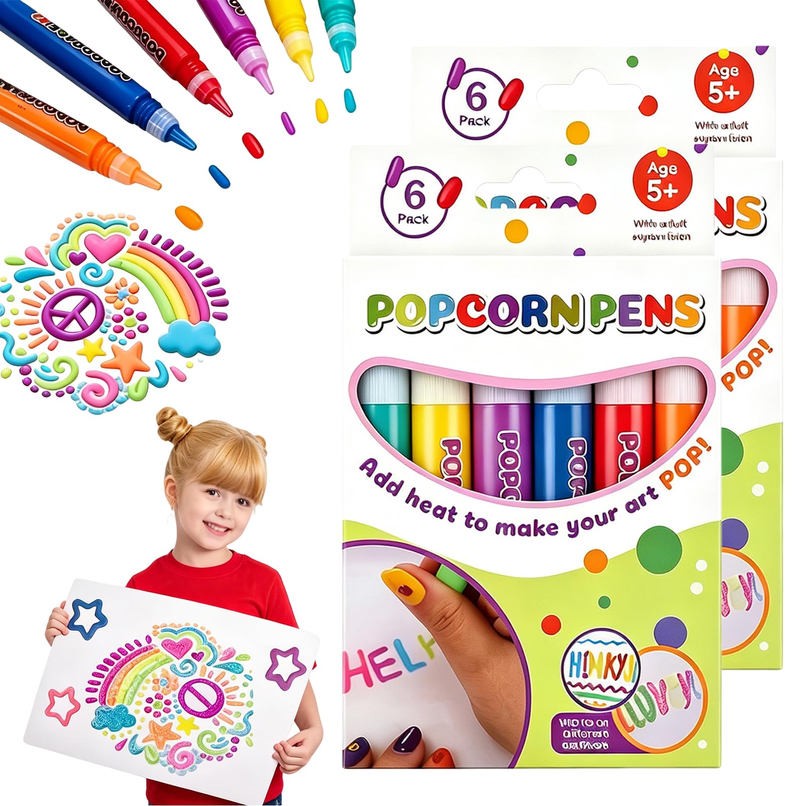 popcorn pens for kids &3d bubble pen magic puffy pens drawing，2 item