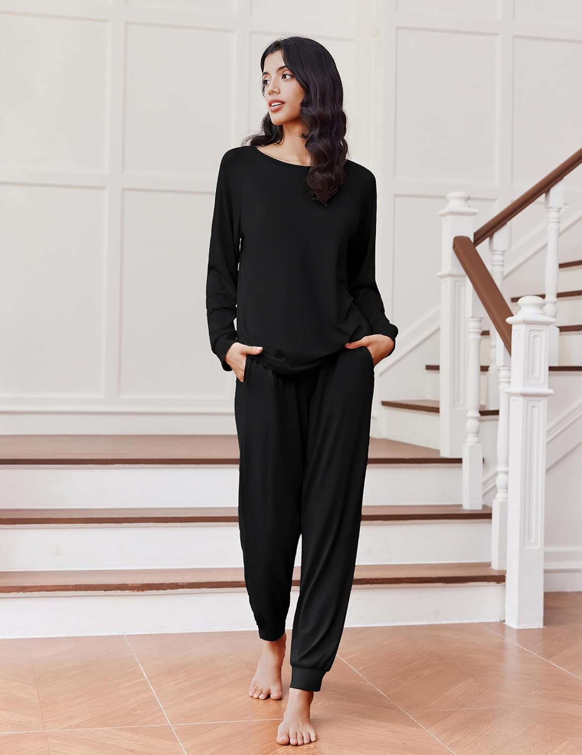 Ekouaer Soft Pajama Set Women Pullover Long Sleeve lounge Sets Jogger Pants Loungewear Sleepwear Sets with Pockets - Image 2