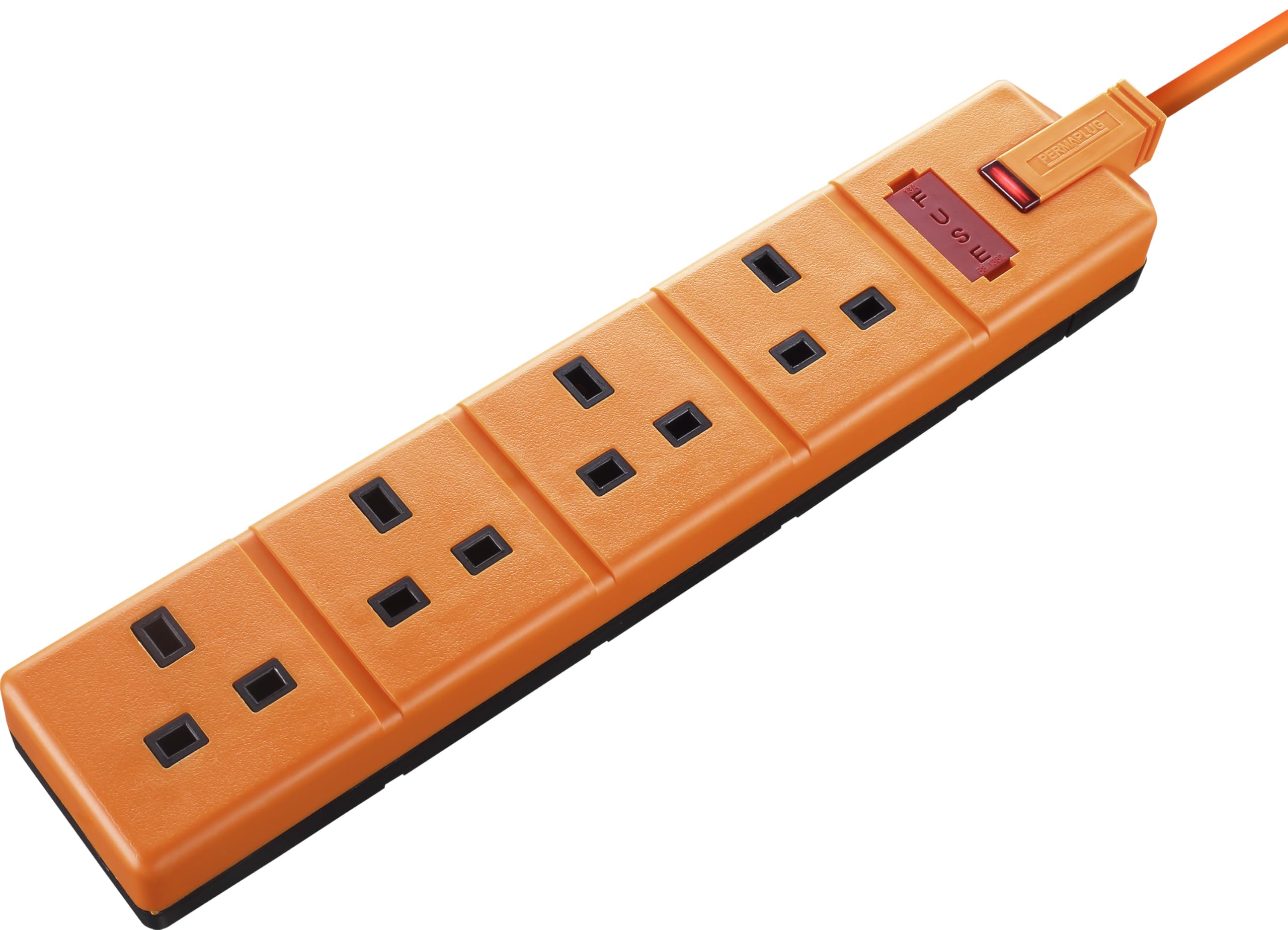 Masterplug Four Socket Extension Lead 2 Meter Lead LED Power Indicator Unswitched Heavy Duty Rewireable Power Strip Working Current Permaplug Orange 13A 4G 2M-image-4