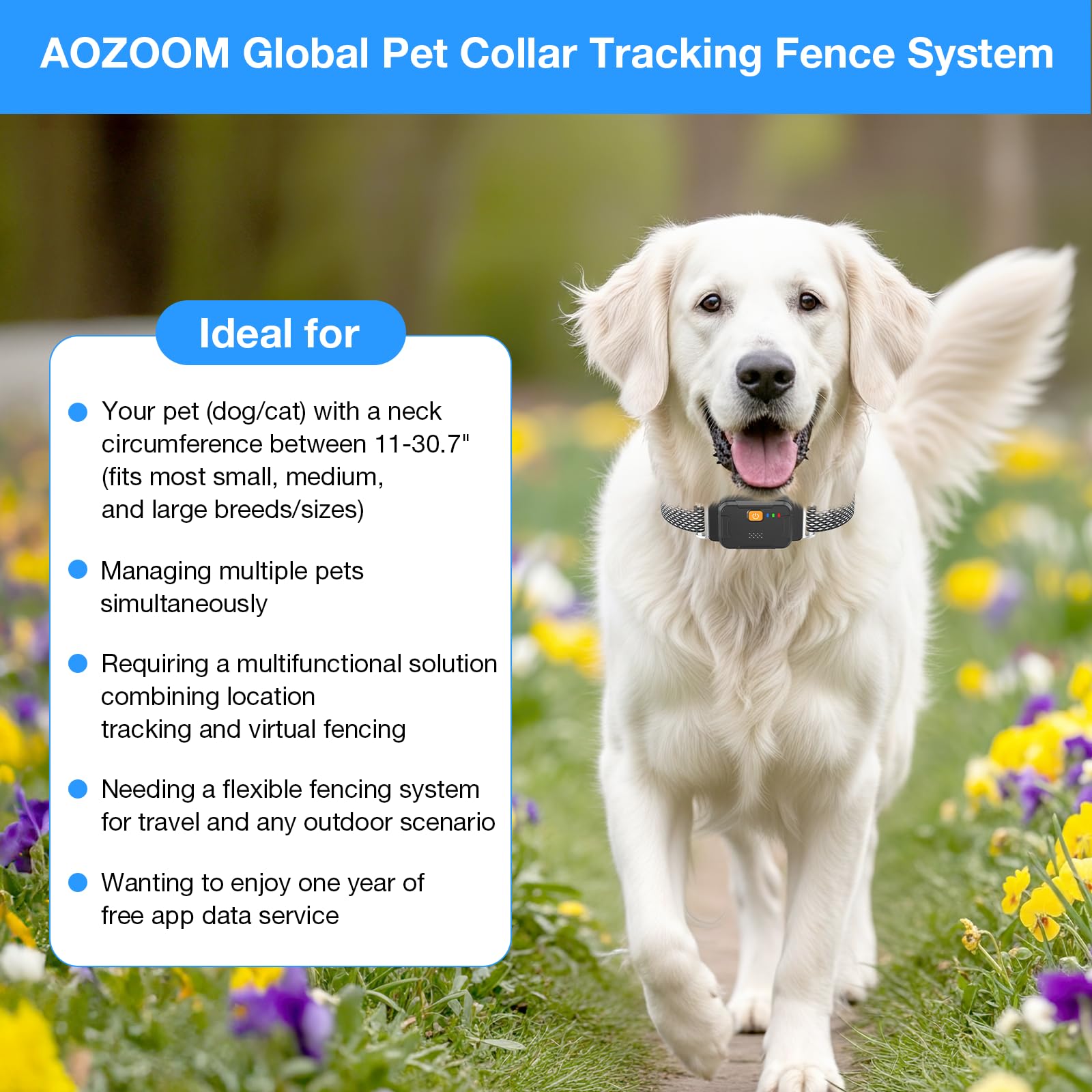 Valla eléctrica para perro, collar de perro con valla virtual inalámbrica, collar inteligente para perro con GPS | AOZOOM Rastreador GPS para mascotas con aplicación, cercas irregulares personalizadas, localizador de mascotas, color negro