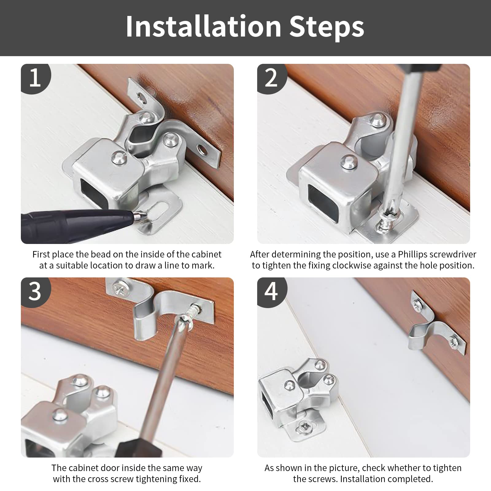 6 stuks dubbele wieltjes, snapper voor kast, deurslot, meubelsnapper, kastdeur, kledingkast, deur, latch, vangset (zilver
