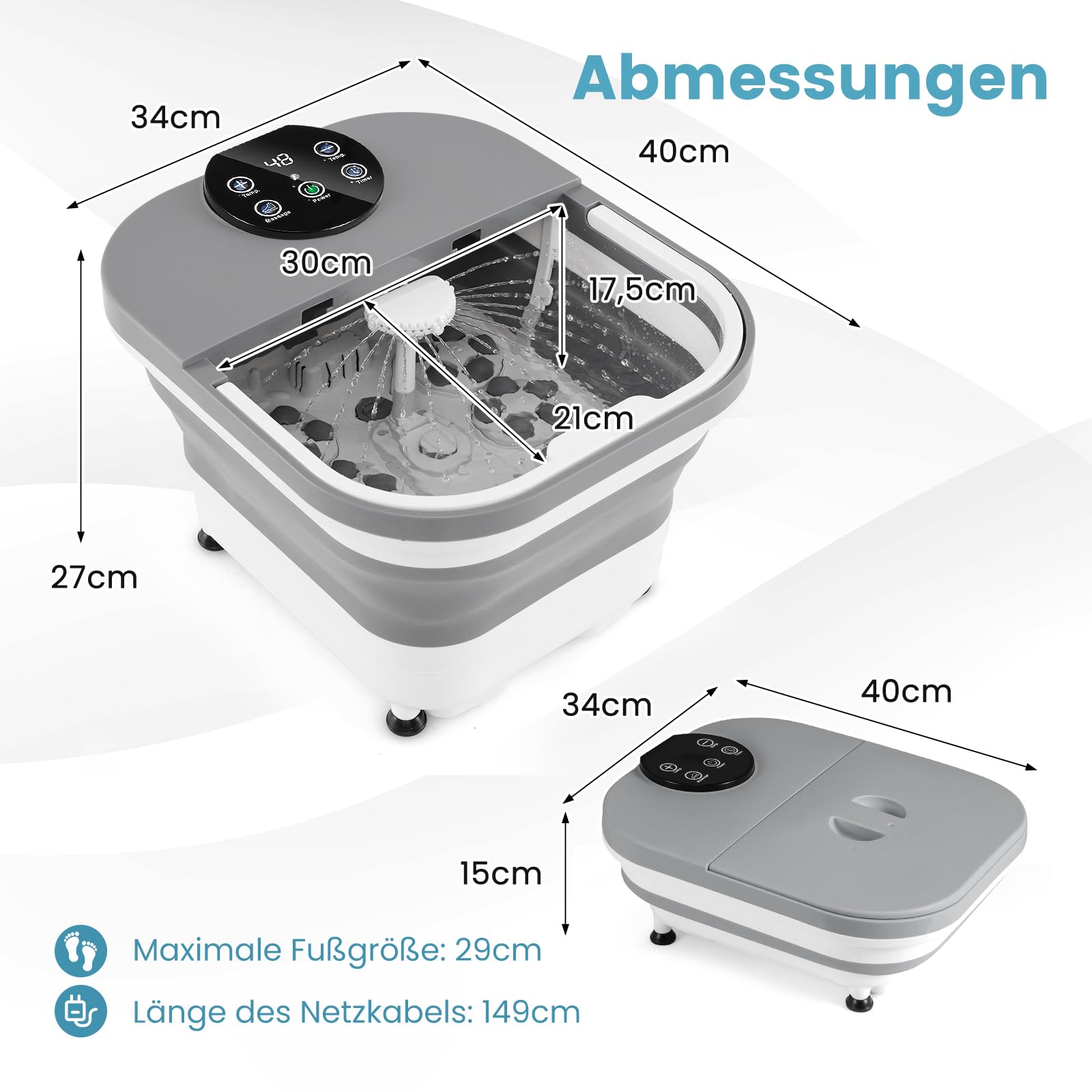 GOPLUS Fußmassagegerät klappbar, Fussbadewanne mit Massage, Fußbad elektrisch - 35-48℃ Temperaturregelung | Dusch- & Heizfunktion | Timer | 30 Massagerollen - Fußbad Massagegerät zur Stresslinderung