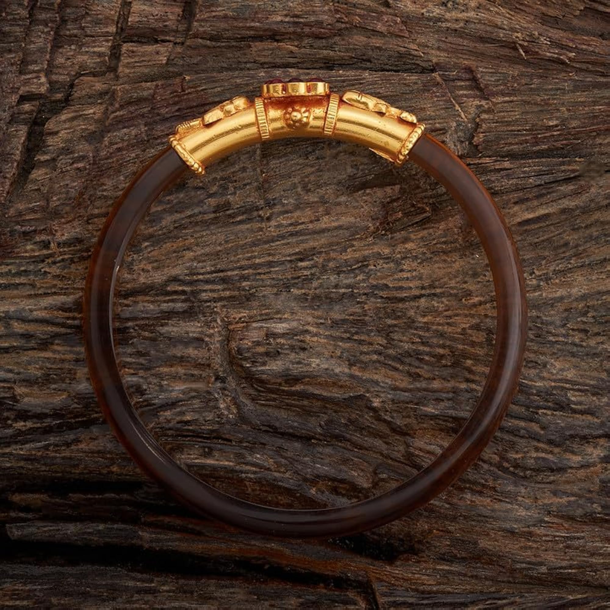 Ruby-Green Gold Plated Ethnic 92.5 Pure Silver Temple Bangle Pendant