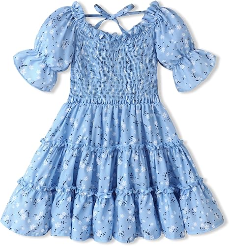 Vestido de niña pequeña, cuello cuadrado, manga abombada, acampanado, vestidos florales de verano para niñas pequeñas, 2-6T
