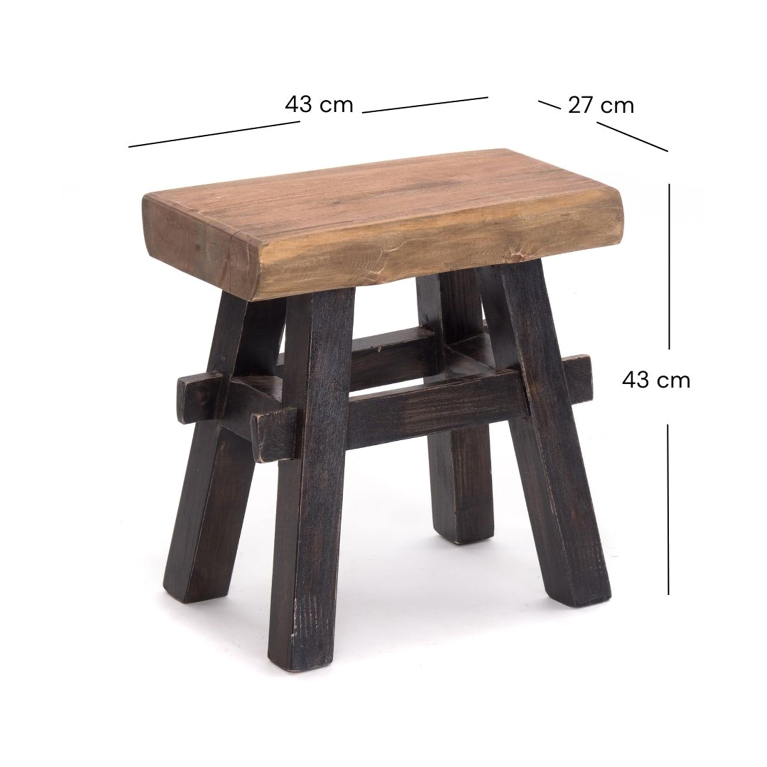 Design Delights Tabouret en bois rustique vintage 40" - Bois dur recyclé - Tabouret en bois massif - 43 x 45 x 27 cm (H x l x P) - Noir nature