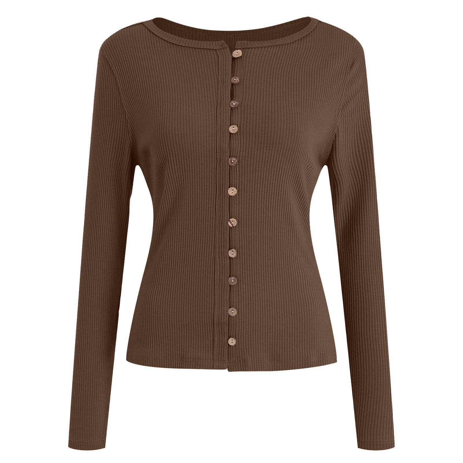 2025 Elegant Womens Slim Fitted Ribbed Cardigan Y2K Button Down Collared Casual Sweater Long Sleeve Pullover Tops